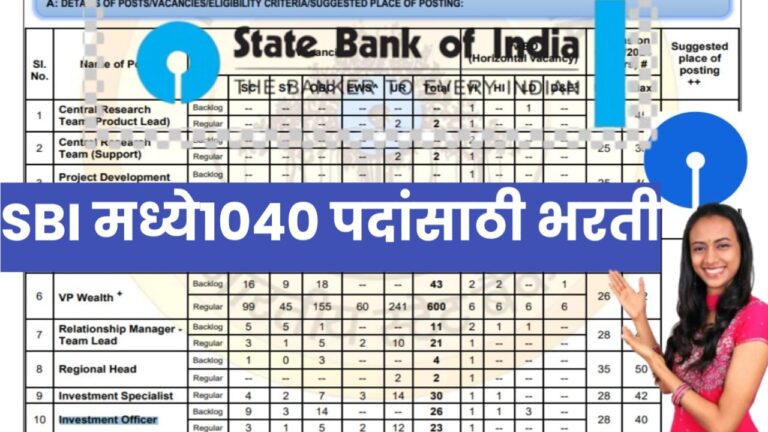 SBI SO Bharti 2024 : SBI ने स्टेट बँकेत स्पेशालिस्ट ऑफिसरच्या 1040 पदांसाठी भरतीसाठी अधिसूचना जारी केली आहे