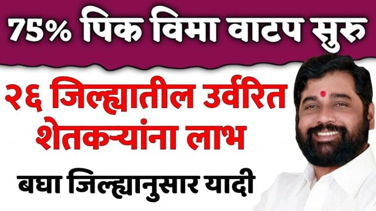 या २६ जिल्ह्यातील शेतकऱ्यांना उर्वरित ७५% पीक विमा जमा पहा यादी crop insurance