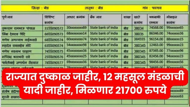 राज्यात दुष्काळ जाहीर, १२ महसूल मंडळाची यादी जाहीर, मिळणार २१७०० रुपये Drought declared 2024